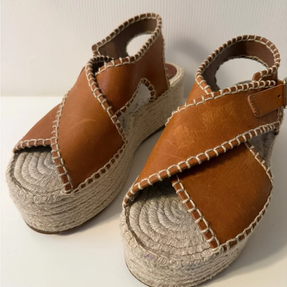 Chloe Lucinda Tan Leather Platform Espadrille Sandals